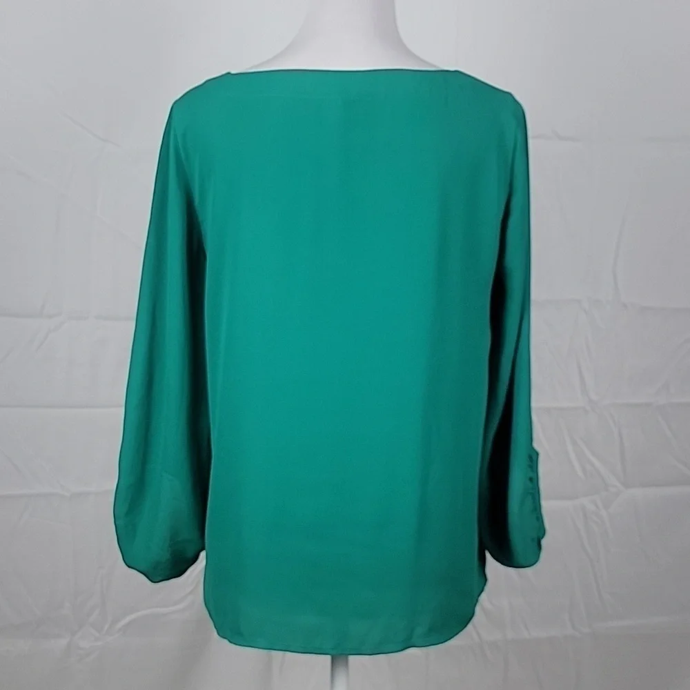 LOFT Size S Kelly Green 100% Polyester Asymmetrical Sleeve Blouse, Exc Used Cond